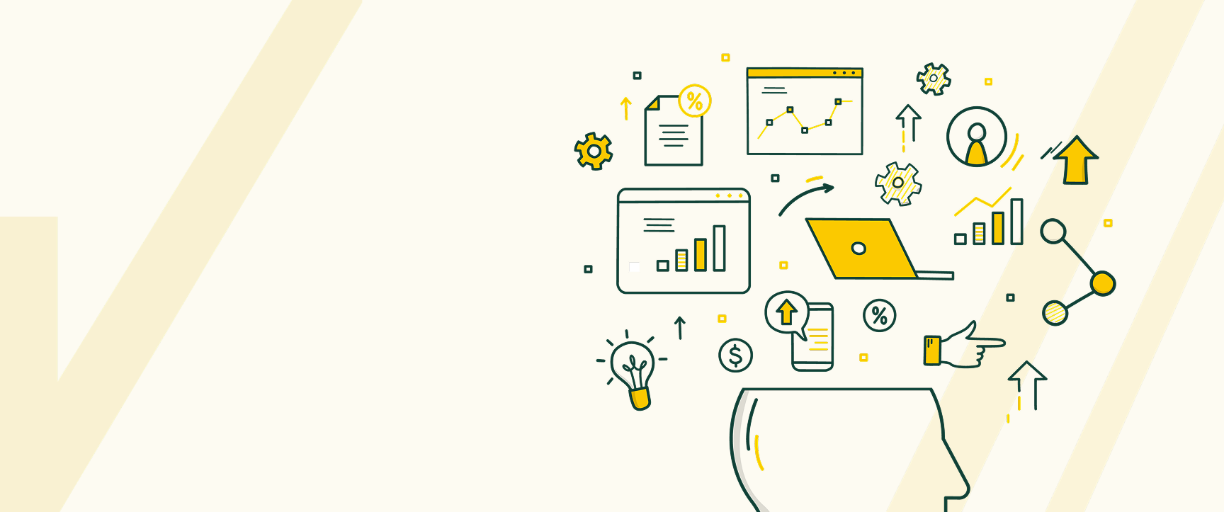 Fondo cómo pensamos con ilustraciones de gestión empresarial